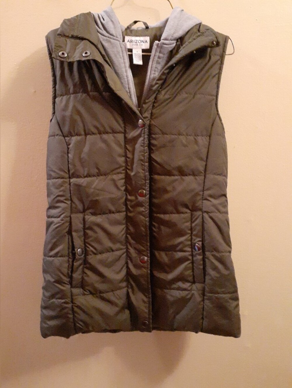 Arizona Jean Company Olive Green Quilted Hooded Vest - Women's